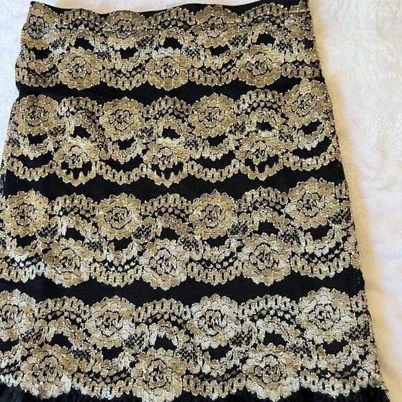 Patricia Wolf Gold Black Lace Layered Skirt Small Western Wear Ruffle Trim